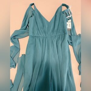 David’s Bridal Teal Blue Chiffon Tank Jumpsuit Size 10